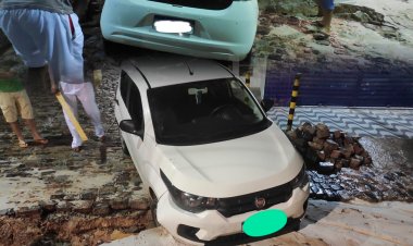 São Sebastião do Passé: Rua sede com serviço da embasa e carro fica dentro de cratera.